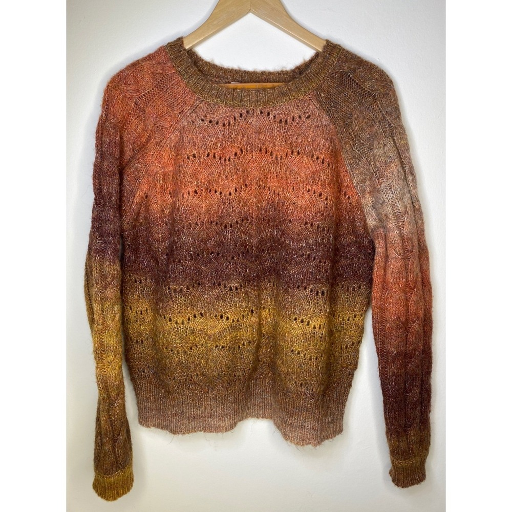 Knox Rose Ombre Knit Sweater‎ Size Medium Orange Brown Yellow Open Knit